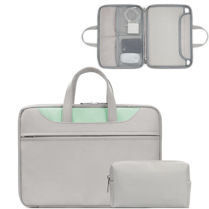 Baona BN-Q006 PU Leather Full Opening Laptop Handbag For 14 inches(Gray+Mint Green+Power Bag)-garmade.com