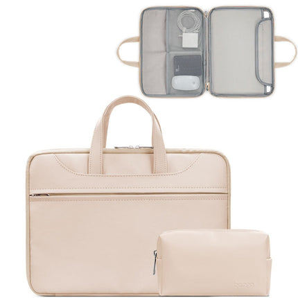 Baona BN-Q006 PU Leather Full Opening Laptop Handbag For 15/15.6/16 inches(Light Apricot Color+Power Bag)-garmade.com