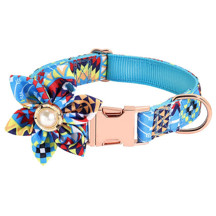 Pet Flower Adjustable Collar Metal Buckle Can be Engraved Dog Collar, Size: XS 1.5x30cm(Blue)-garmade.com