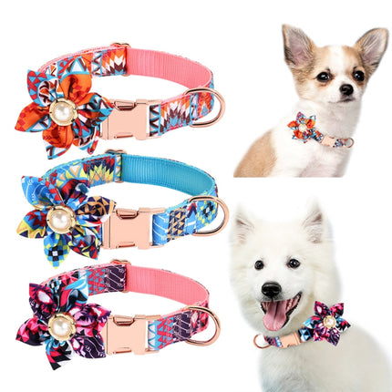 Pet Flower Adjustable Collar Metal Buckle Can be Engraved Dog Collar, Size: L 2.5x60cm(Blue)-garmade.com