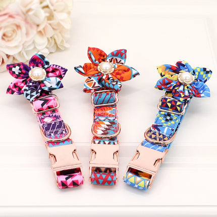 Pet Flower Adjustable Collar Metal Buckle Can be Engraved Dog Collar, Size: XS 1.5x30cm(Blue)-garmade.com