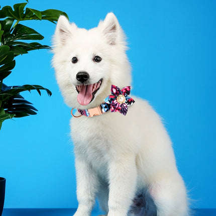 Pet Flower Adjustable Collar Metal Buckle Can be Engraved Dog Collar, Size: L 2.5x60cm(Blue)-garmade.com