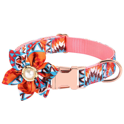 Pet Flower Adjustable Collar Metal Buckle Can be Engraved Dog Collar, Size: S 1.5x40cm(Orange)-garmade.com