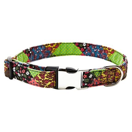 Ethnic Bohemian Floral Half Metal Buckle Dog Collar, Size: S 1.5x40cm(Colorful Little Floral)-garmade.com
