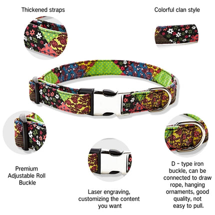 Ethnic Bohemian Floral Half Metal Buckle Dog Collar, Size: S 1.5x40cm(Colorful Little Floral)-garmade.com