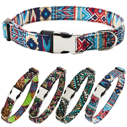 Ethnic Bohemian Floral Half Metal Buckle Dog Collar, Size: L 2.5x60cm(Floral)-garmade.com