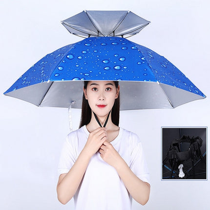 Double-layer Fishing Umbrella Hat Outdoor Sunscreen And Rainproof Folding Umbrella Hat, Color: 95 Blue (Elastic Band)-garmade.com