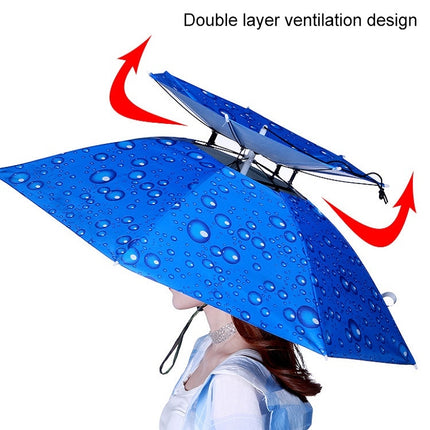 Double-layer Fishing Umbrella Hat Outdoor Sunscreen And Rainproof Folding Umbrella Hat, Color: 95 Blue (Elastic Band)-garmade.com