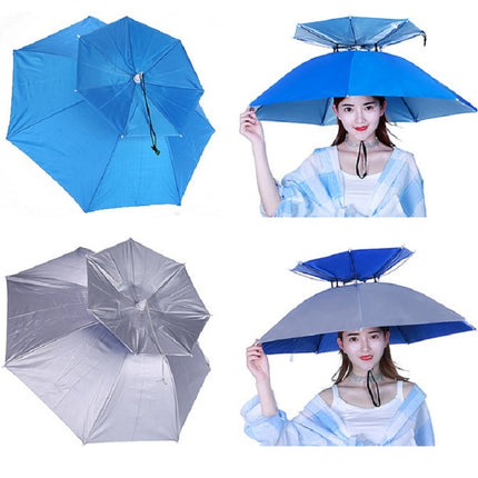 Double-layer Fishing Umbrella Hat Outdoor Sunscreen And Rainproof Folding Umbrella Hat, Color: 95 Blue (Elastic Band)-garmade.com