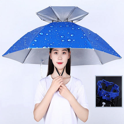 Double-layer Fishing Umbrella Hat Outdoor Sunscreen And Rainproof Folding Umbrella Hat, Color: 95 Blue (Rubber Sleeve)-garmade.com