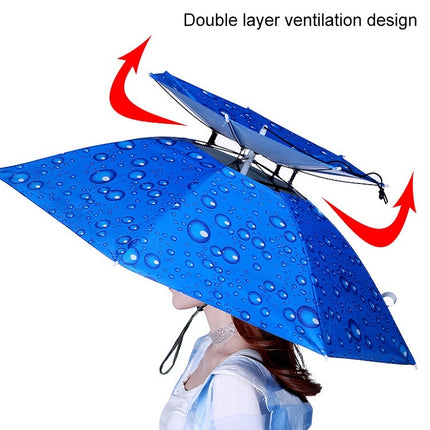 Double-layer Fishing Umbrella Hat Outdoor Sunscreen And Rainproof Folding Umbrella Hat, Color: 95 Blue (Rubber Sleeve)-garmade.com
