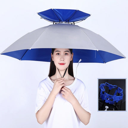 Double-layer Fishing Umbrella Hat Outdoor Sunscreen And Rainproof Folding Umbrella Hat, Color: 95 Silver (Rubber Sleeve)-garmade.com