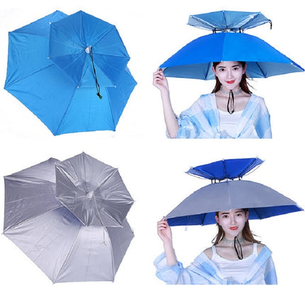 Double-layer Fishing Umbrella Hat Outdoor Sunscreen And Rainproof Folding Umbrella Hat, Color: 80 Blue-garmade.com