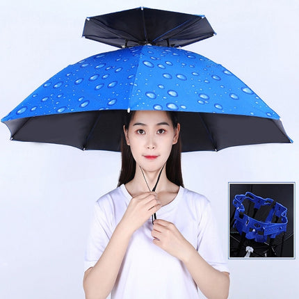 Double-layer Fishing Umbrella Hat Outdoor Sunscreen And Rainproof Folding Umbrella Hat, Color: 95 Blue Vinyl (Rubber Sleeve)-garmade.com
