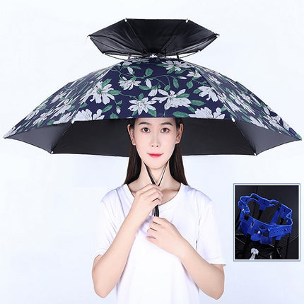 Double-layer Fishing Umbrella Hat Outdoor Sunscreen And Rainproof Folding Umbrella Hat, Color: 95 Camellia Vinyl (Rubber Sleeve)-garmade.com