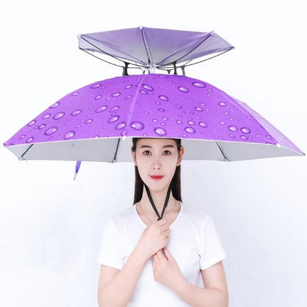 Double-layer Fishing Umbrella Hat Outdoor Sunscreen And Rainproof Folding Umbrella Hat, Color: 95 Purple (Elastic Band)-garmade.com