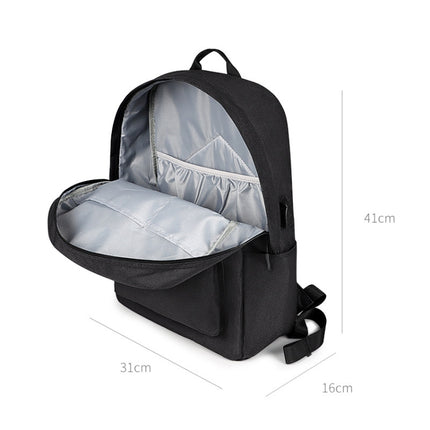 SJ15 Casual Waterproof Backpack with USB Charging Function(Mysterious Black)-garmade.com