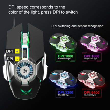 Zerodate G22 6 Keys Fan Cooled RGB Lighted Gaming Mice, Cable Length: 1.5m(Black)-garmade.com