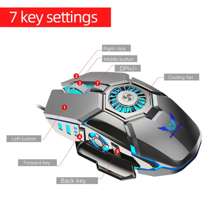 Zerodate G22 6 Keys Fan Cooled RGB Lighted Gaming Mice, Cable Length: 1.5m(Gray)-garmade.com