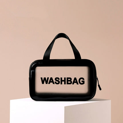 2 PCS Frosted Translucent Waterproof Storage Bag Cosmetic Bag Swimming Bag Wash Bag Black M 2 Handles-garmade.com