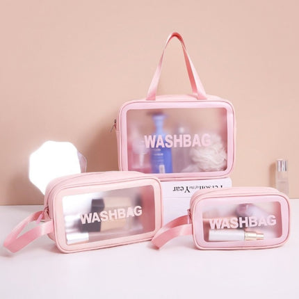 2 PCS Frosted Translucent Waterproof Storage Bag Cosmetic Bag Swimming Bag Wash Bag Pink S-garmade.com