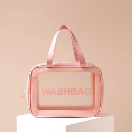 2 PCS Frosted Translucent Waterproof Storage Bag Cosmetic Bag Swimming Bag Wash Bag Pink L-garmade.com