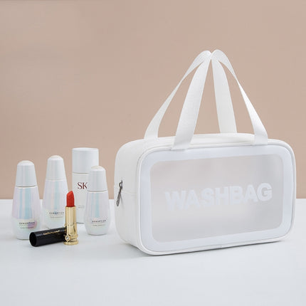 2 PCS Frosted Translucent Waterproof Storage Bag Cosmetic Bag Swimming Bag Wash Bag White M 2 Handles-garmade.com