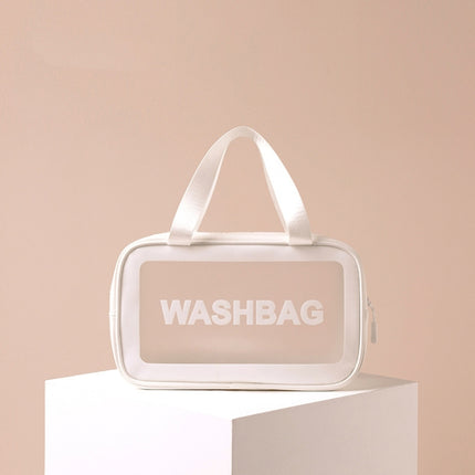 2 PCS Frosted Translucent Waterproof Storage Bag Cosmetic Bag Swimming Bag Wash Bag White M 2 Handles-garmade.com