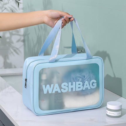 2 PCS Frosted Translucent Waterproof Storage Bag Cosmetic Bag Swimming Bag Wash Bag Blue M 2 Handles-garmade.com