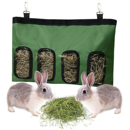Pet Rabbit Guinea Pig Hanging Feeding Hay Storage Bag, Specification: Green Two-hole-garmade.com