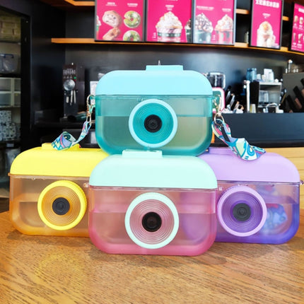 Camera Plastic Cup Children Straw Juice Cup Travel Leisure Water Cup(Yellow)-garmade.com