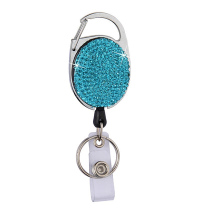 Ceramic Clay Pull Buckle Metal Retractable Keychain Document Buckle(Lake Blue)-garmade.com