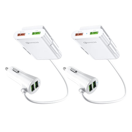 2PCS QC3.0 Four Ports Fast 5V 8A Car Charger Back Seat Charger(White)-garmade.com