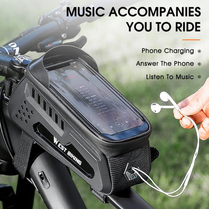 WEST BIKING Bicycle Front Bag TPU Hard Shell Riding Front Beam Bag(Black)-garmade.com