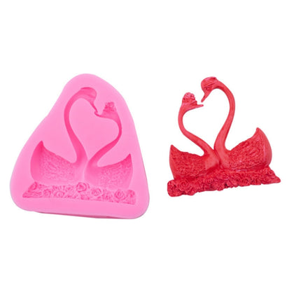 2 PCS Double Swan Rose DIY Fondant Baking Cake Liquid Silicone Mold-garmade.com