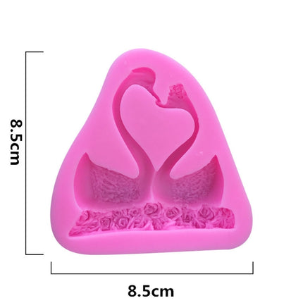 2 PCS Double Swan Rose DIY Fondant Baking Cake Liquid Silicone Mold-garmade.com