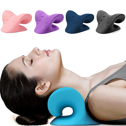 Neck Shoulder Stretcher Relaxer Cervical Chiropractic Traction Device Pillow(Blue)-garmade.com