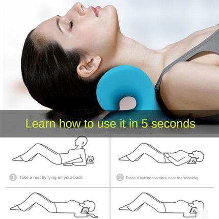 Neck Shoulder Stretcher Relaxer Cervical Chiropractic Traction Device Pillow(Blue)-garmade.com