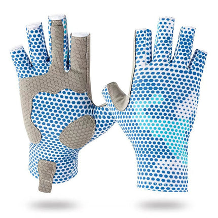 Ice Silk Half Finger Fishing Gloves Sunscreen Riding Gloves, Size: Mens Free Size(Blue Honeycomb)-garmade.com
