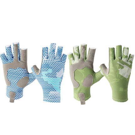 Ice Silk Half Finger Fishing Gloves Sunscreen Riding Gloves, Size: Mens Free Size(Youth Green)-garmade.com
