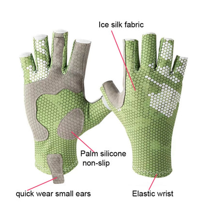 Ice Silk Half Finger Fishing Gloves Sunscreen Riding Gloves, Size: Mens Free Size(Youth Green)-garmade.com