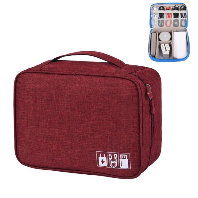 Multifunctional Cationic Digital U Disk Data Cable Storage Bag(Wine Red)-garmade.com