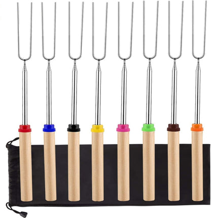 2 PCS 1124-7 Retractable Wooden Stick Marshmallow BBQ Fork, Spsc: Drawstring Bag-garmade.com