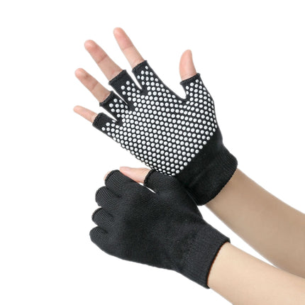 Ladies Non-Slip Fingerless Aerial Yoga Aid Gloves(Black)-garmade.com