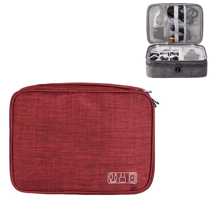 5 Inch Multifunctional Electronic Digital Earphone Power Cord Storage Bag(Wine Red)-garmade.com