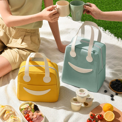 Smiley Lunch Bag with Leather Handles, Size: S (Green)-garmade.com