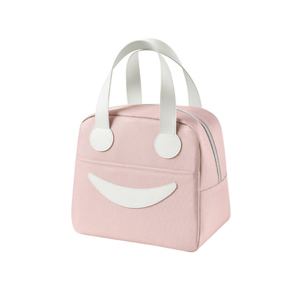 Smiley Lunch Bag with Leather Handles, Size: S (Pink)-garmade.com