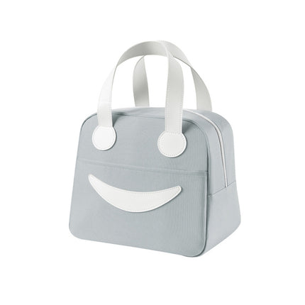Smiley Lunch Bag with Leather Handles, Size: S (Gray)-garmade.com