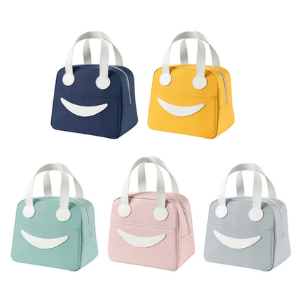 Smiley Lunch Bag with Leather Handles, Size: S (Gray)-garmade.com