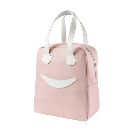 Smiley Lunch Bag with Leather Handles, Size: L (Pink)-garmade.com